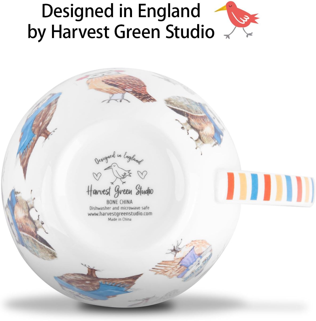 Cute Autumn Owls Coffee Mug, 20 oz Bone China Mugs with Charming Owls in Color Scarves and Hats, Perfect Brithday and Christmas Gift for Bird Enthusiasts, Designed in England by Harvest Green Studio - Image 7