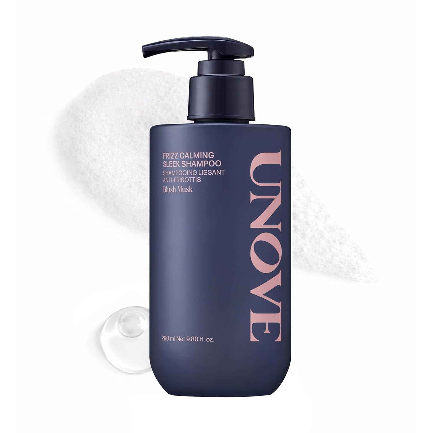 UNOVE Frizz-Calming Sleek Shampoo, Anti-Frizz Hydrating Shampoo for Frizzy Hair, Gentle Cleansing Shampoo for Softness & Glossy Shine, Humidity-Resistant Frizz Control, Blush Musk, 290 mL / 9.80 fl oz
