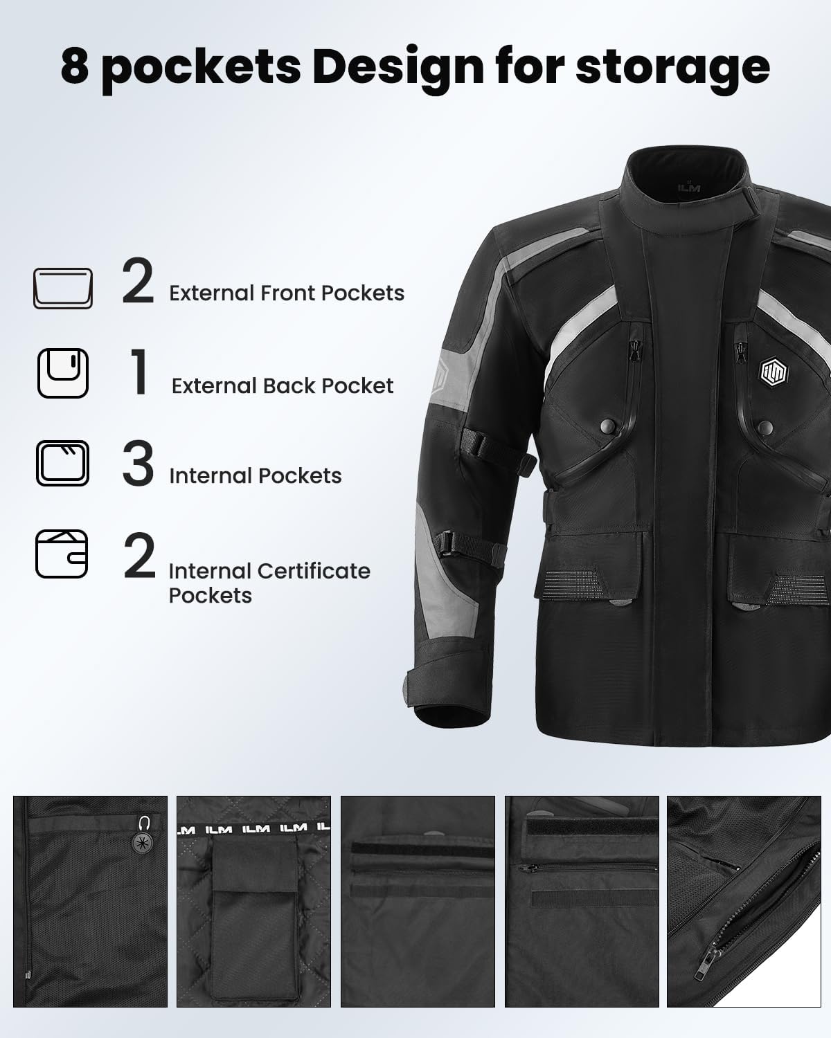 ILM Motorcycle Jacket Adventure Mens Riding Armored Airflow Dirt Bike Touring Waterproof Clothing All Season Model RL01 - Image 5