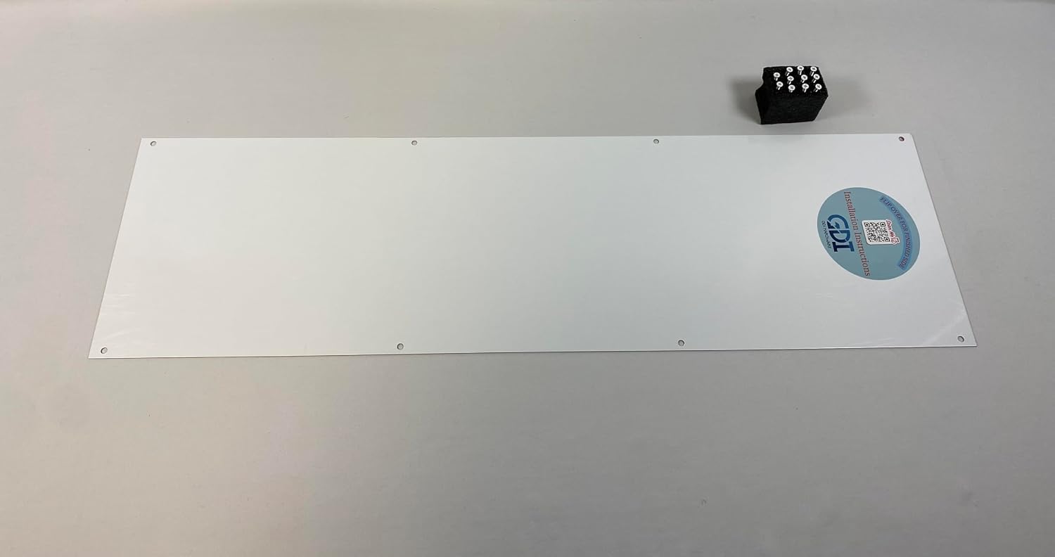 Anodized Aluminum Kickplates, Various Sizes, Colors, and Mounting Options Available, 0.040-Inch Profile, Square Corners, American Made (Ultra White, 8" x 36" - for 38" Door)
