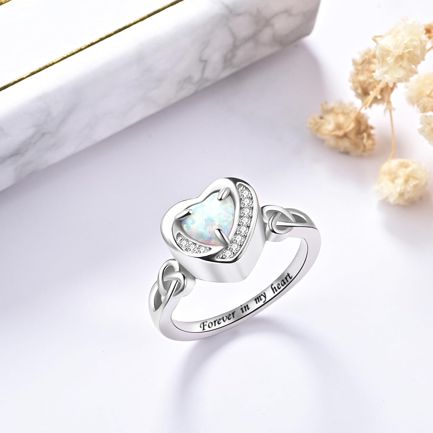 Heart Cremation Ring for Ashes - 925 Sterling Silver Teardrop Urn Keepsake Rings Memorial Jewelry for Women - Image 4