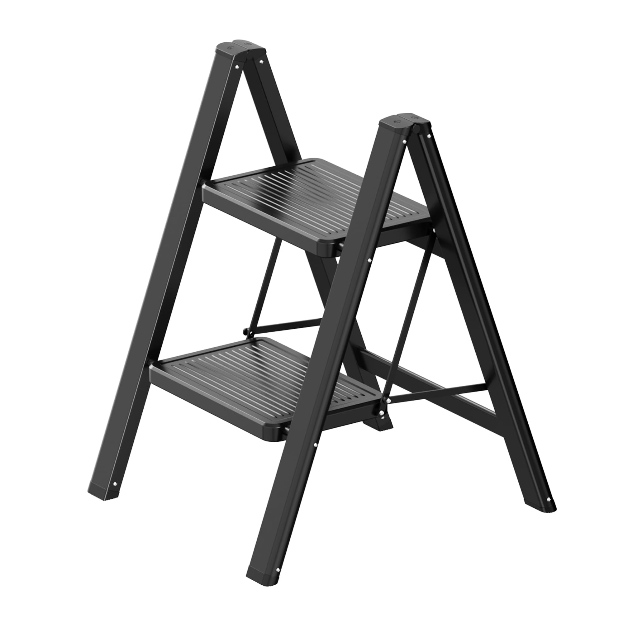 GameGem 2 Step Ladder Folding Step Stool with Wide Anti-Slip Pedal, 330LBS Capacity, Lightweight Portable Stepladder for Home and Kitchen Use, Black