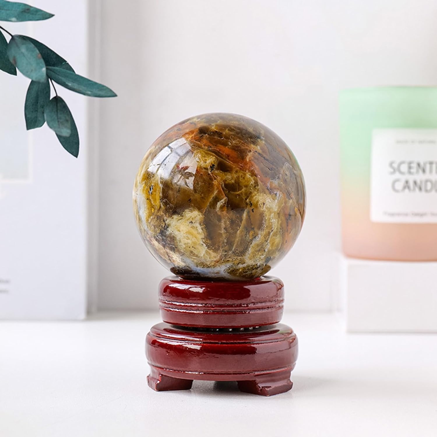 Polished Divination Gemstone Sphere Opal Crystal Ball Ornaments Collecting Crystal Ball Figurine Statue Fengshui Decorations,65~70mm