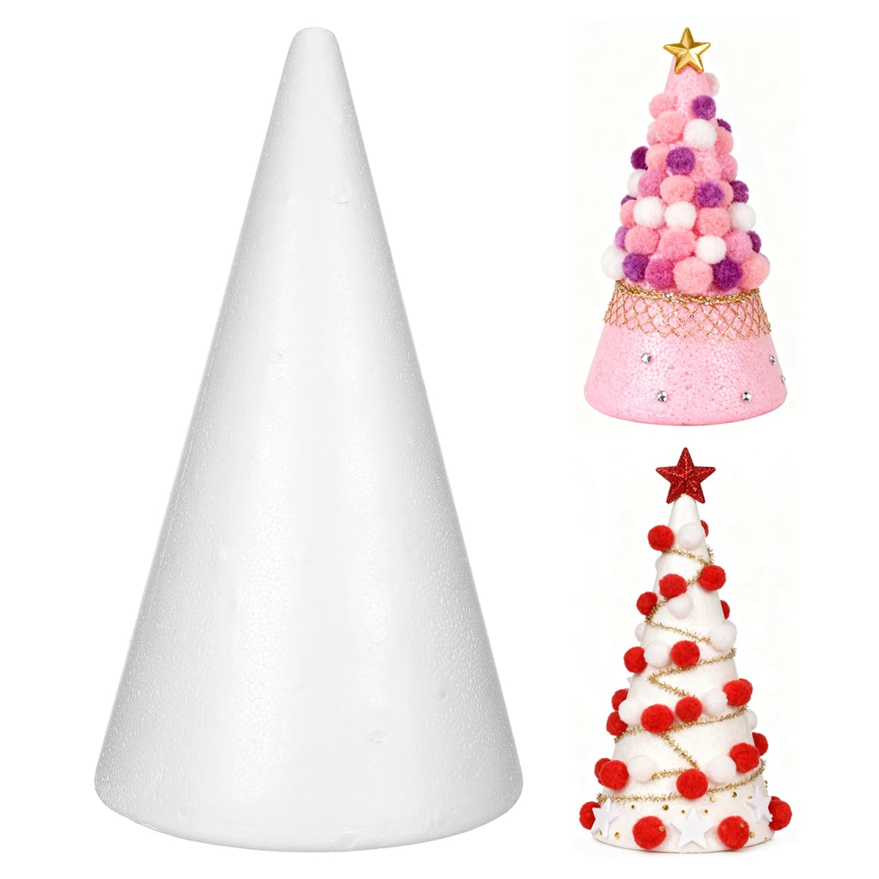 Holibanna Foam Cone Cone Shapes White Christmas Tree Crafts Table Centerpiece Props 1pc (1pcs, 34.5 * 19.5cm)