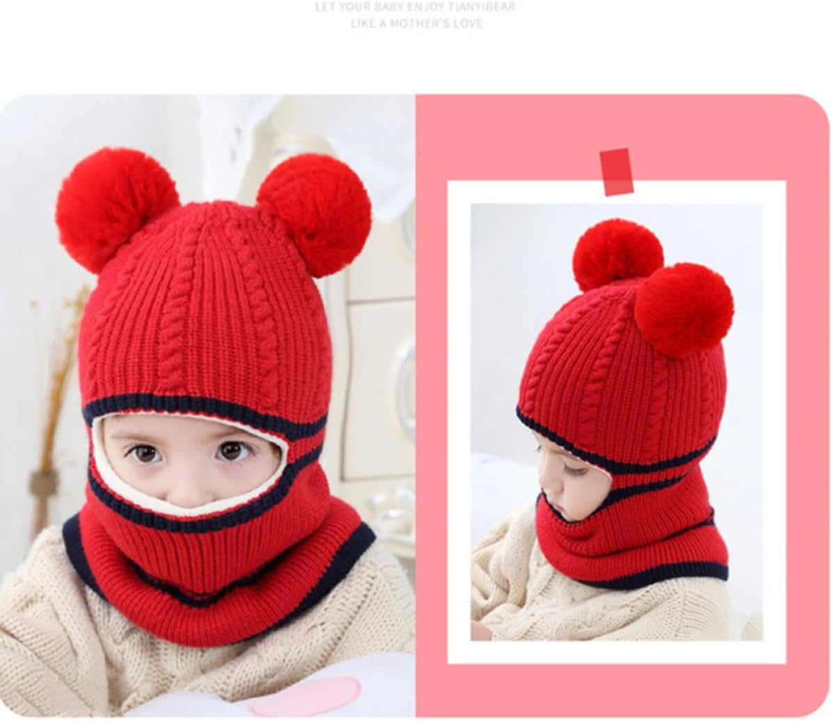 SEWACC Warm Woolen Hat with Thickened Double Layer for Winter Red