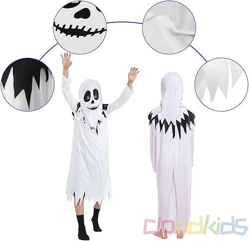 Miniatura 5 de Disfraz de fantasma con capucha de Halloween para niños, disfraz de fantasma aterrador con cubierta para la cabeza (con agujeros para los ojos)