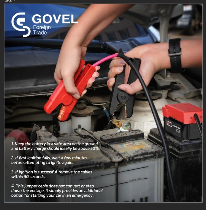 M18 Jumper Cables for Milwaukee 18V Batteries | 2FT 8AWG Booster Cable with Alligator Clips | Jump Start Cars/RVs& Charge Tools | 392°F/200°C Silicone Wire Heat Resistant (Battery Not Included) - Image 6