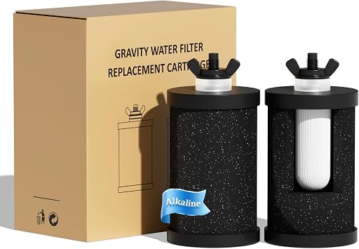 Purewell PF-1-PH Upgraded 4-Stage Composite Carbon and Alkaline Filters, Compatible with Berlkey Big+, ProOne Big+ Gravity Water Filter Systems and Purewell Systems, pH 8-9 2 Pack, K Series