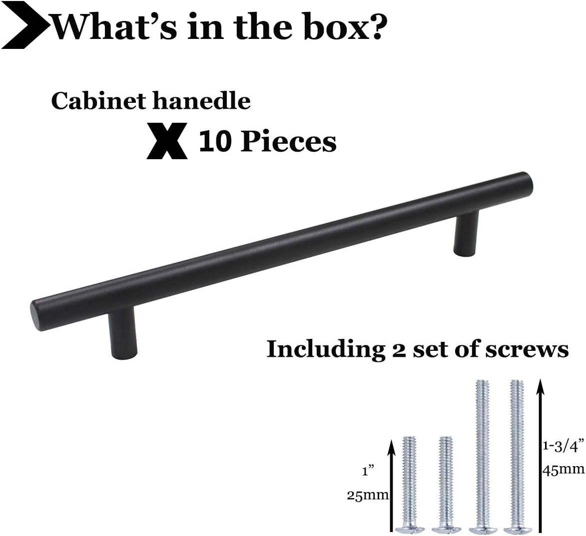 Gobrico Cabinet Handles Matte Black/Kitchen Cupboard Pulls 7-1/2" Hole Centers/Drawer Pulls 10" Overall Length/Solid Stainless Steel Cabinet Hardware/10Pack