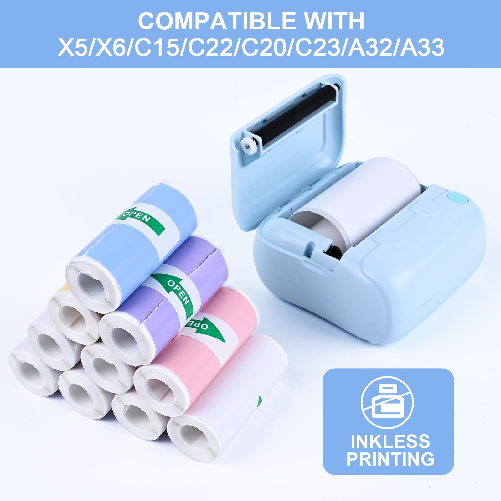 Papier Thermique Auto-adhésif Blanc 57x25mm 10 Rouleaux pour Mini Imprimante Sans Encre