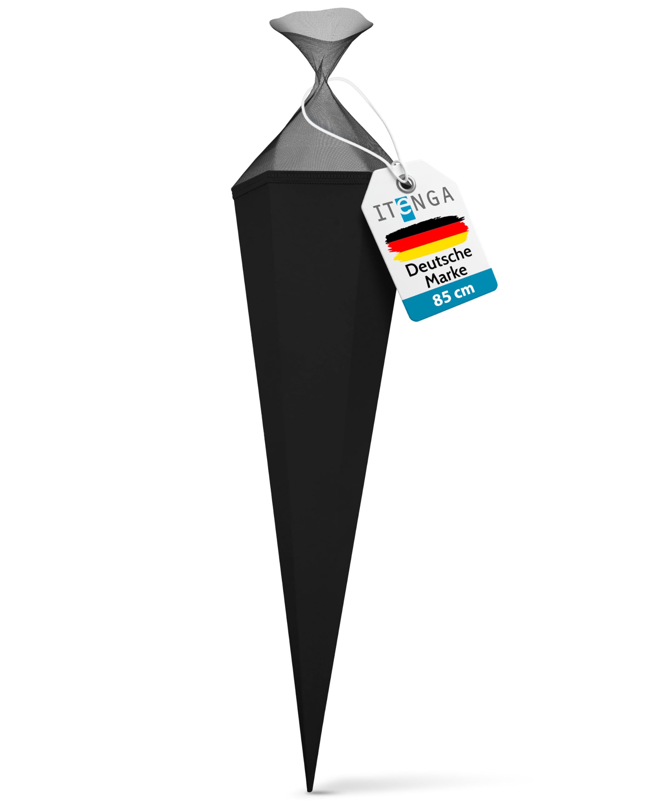 itenga Bastelschultüte Schultütenrohling Zuckertüte Schultüte eckig 85 cm mit Tüllverschluss (schwarz)