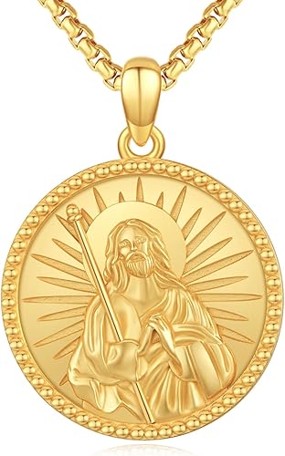 Vista 97 de Collar con colgante de plata de ley 925 con medalla de San Patrón, joyería religiosa para hombres y mujeres, con cadena de acero inoxidable 316L