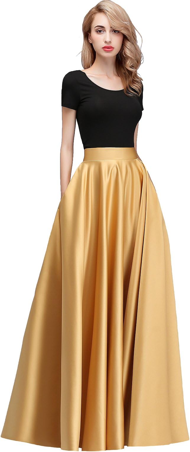 Chiffon Bridesmaid Dresses High Waist Long Woman Maxi Skirt (L, Dirty Blue)