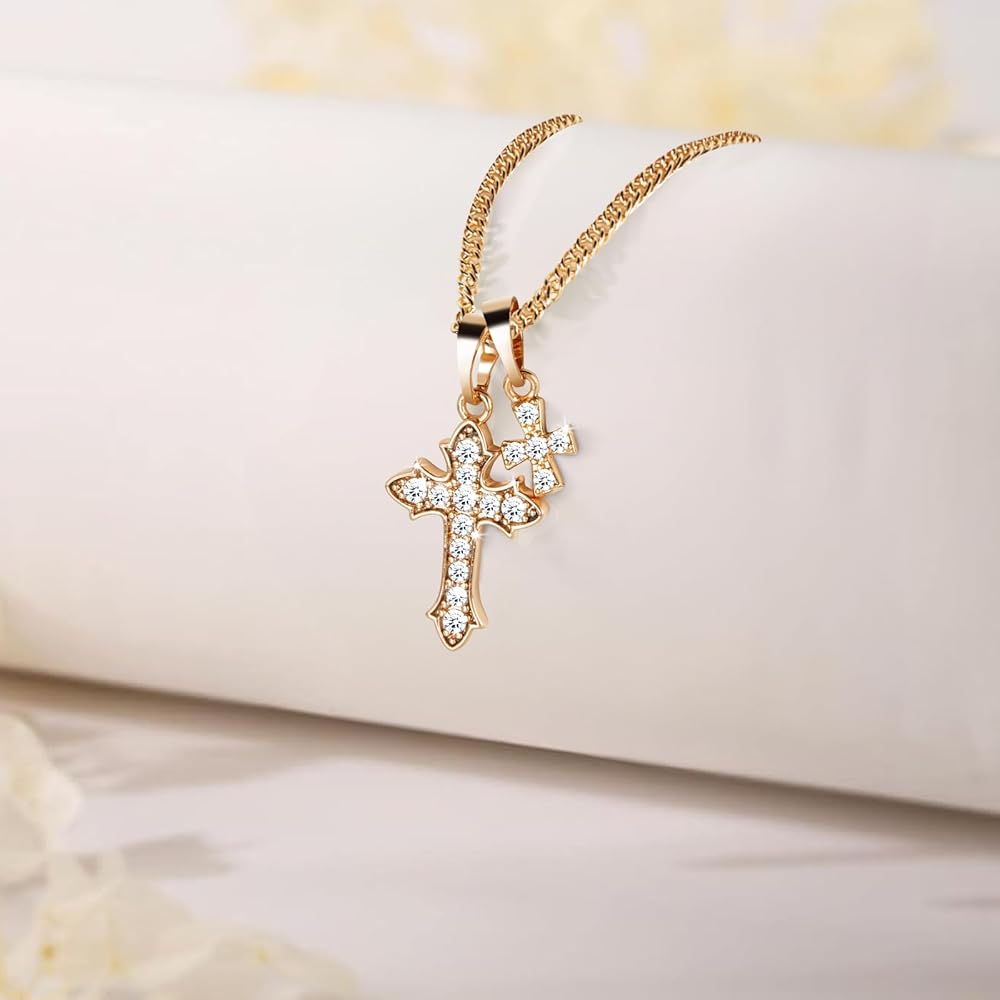 Amazon.com: VZCBZC Double Cross Necklace for Women,18K Gold Plated