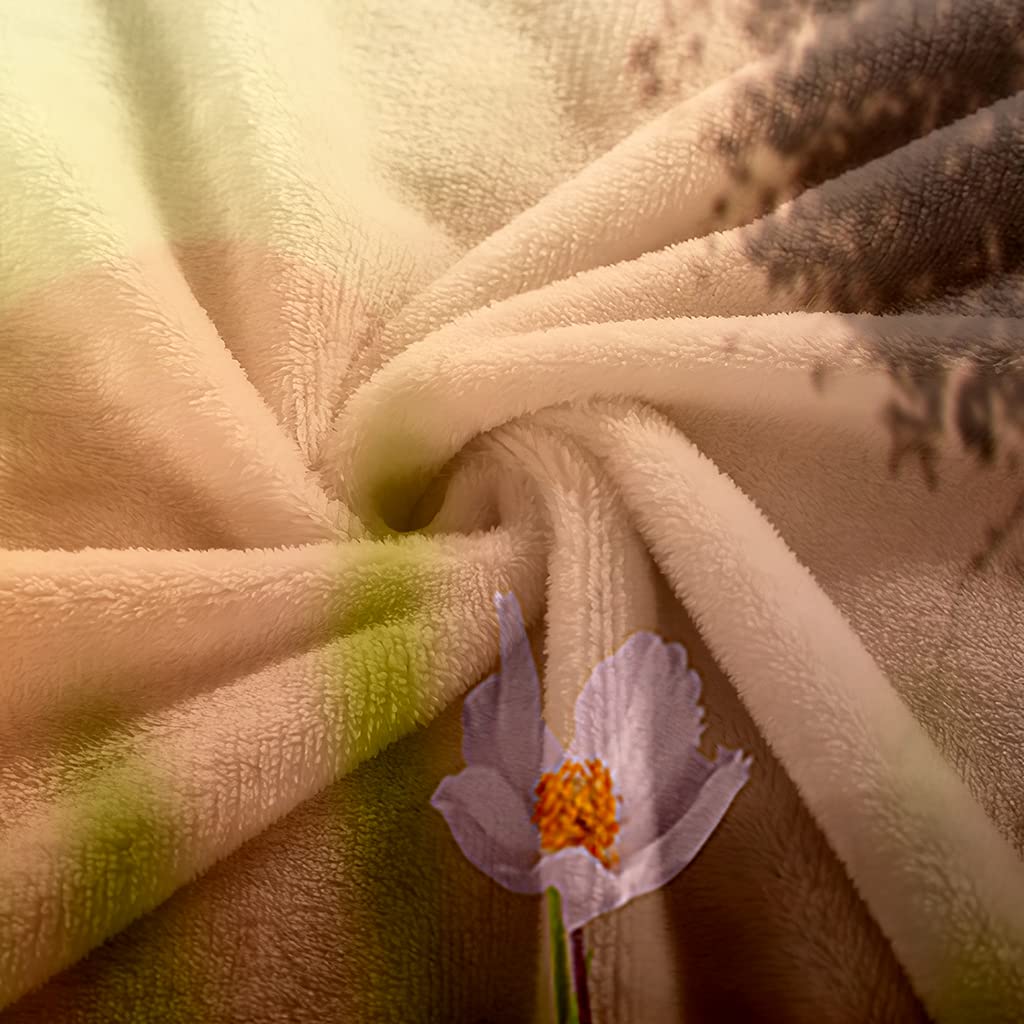 Coperta Morbida Pelosa Di Flanella 3D Paesaggio Di Fiori Bianchi Stampata Motivo Coperta Pile Matrimoniale In Microfibra 180X220Cm Coperte Lana Inverno Super Morbida Calda Per Divano E Letto