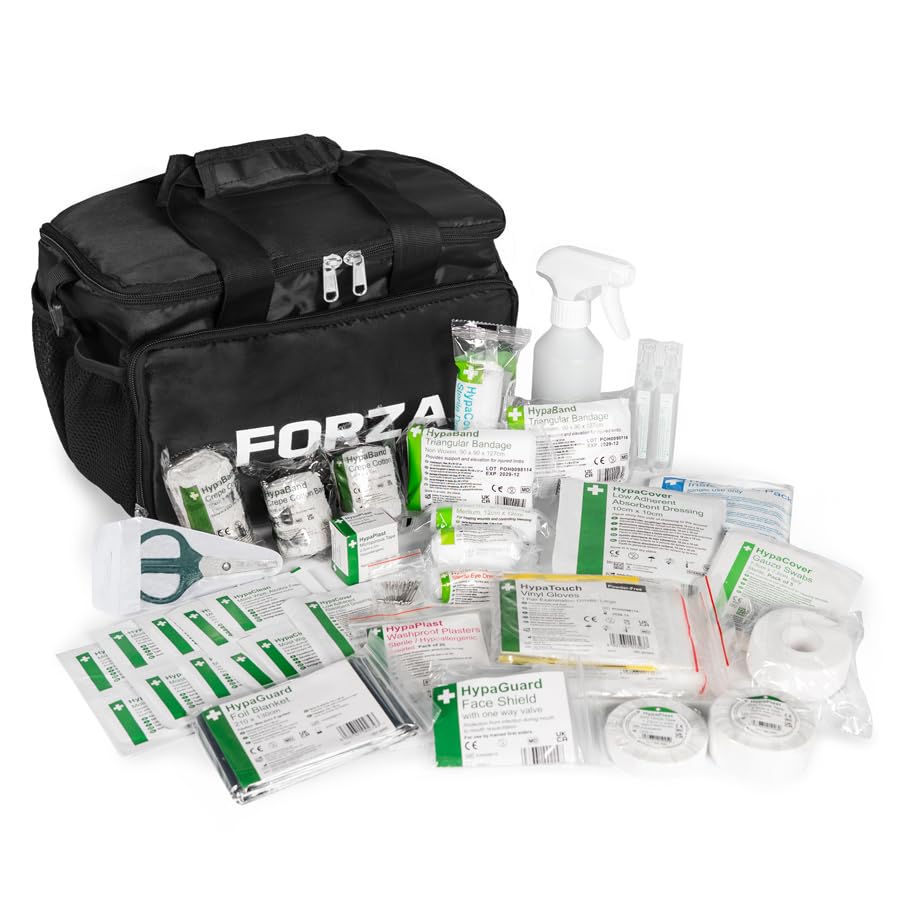 FORZA First Aid Bag | Club & Premium Physio Bag with Configurable Compartments Ideal for Sports Teams Coaches & Clubs (Club with First Aid Kit)