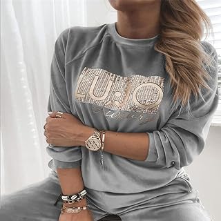 HAIBI Womens Long Sleeve Tops,Sequin Velvet Blouse Tops Elegant Long Sleeve Letter Ladies Shirt Autumn Casual Warm Pullover Sweatshirt