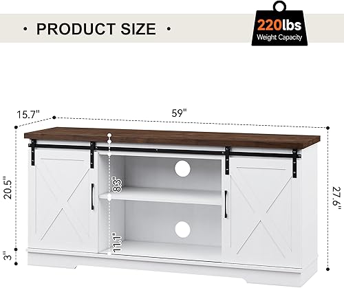 Miniatura 6 de IDEALHOUSE Soporte de TV de granja para TV de 65 pulgadas centro de entretenimiento mesa de consola multimedia soporte de TV alto con almacenamiento