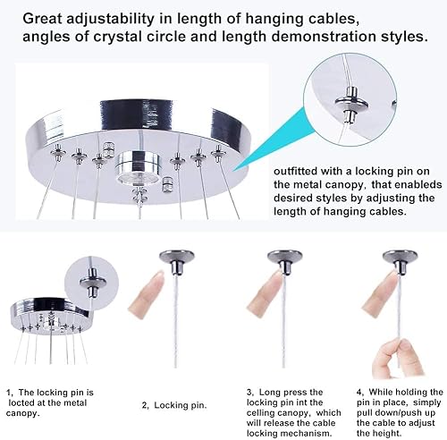 Miniatura 4 de CXGLEAMING Candelabros de cristal modernos de 3 anillos regulables, lámpara colgante LED para cocina, comedor, sala de estar, dormitorio (con