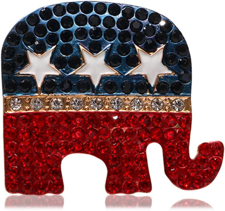 Rhinestone USA Flag Brooch Pin for Women Men Shiny Crystal 4th of July American Patriotic Medal Brooches Dress Accessories Independence Presidential Election Day