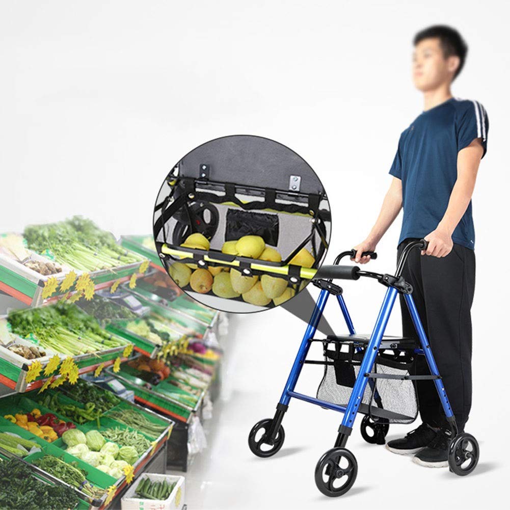 Polegaj na chodziku dla seniorów Rollator Chodzik dla osób starszych, wózek, z siedziskiem, lekki składany, wielofunkcyjny czterokołowy chodzik, pomoc w chodzeniu Wygodna rocznica vision