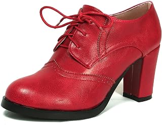 Women Brogue Pumps Wingtip Lace-Up High Heel Oxfords Shoes Ankle Boots