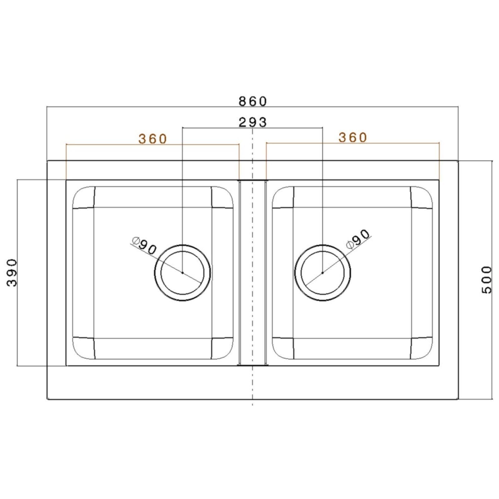 LD85BL – Fregadero de cocina 2 senos sin escurridor – Composite negro – Empotrable – 86 x 50 x 18,8 cm