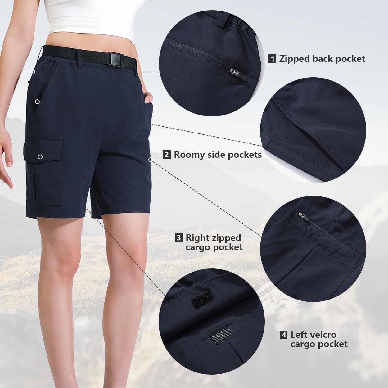 Women's 7'' Hiking Cargo Shorts with Multiple Pockets Lightweight Quick Dry Athletic Outdoor Golf Casual Summer Shorts - Image 3