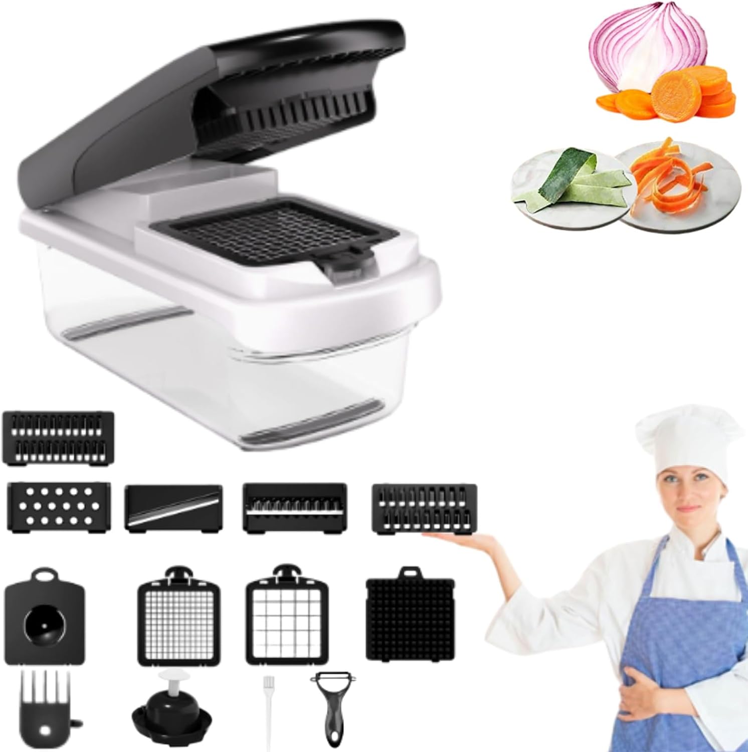 15 in 1 Multifunctional Vegetable Cutter, Multifunction Vegetable Chopper, Food Chopper with Container, Onion & Potato Cutter, No-Slip Base, For Salad, Potato, Carrot, And Garlic (Green)
