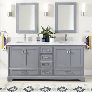 Signature Hardware 480765 Quen 72" Free Standing Double Vanity Set with Wood Cabinet, Vanity Top and Rectangular Undermount Vitreous China Sink - Single Faucet Hole