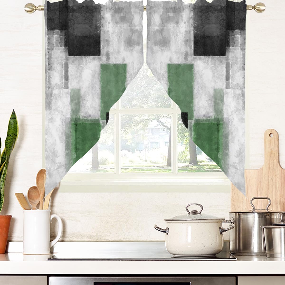 AAtter Navy Blue Kitchen Swags for Boy, Abstract, 28" W x 36" L, 2 Panels