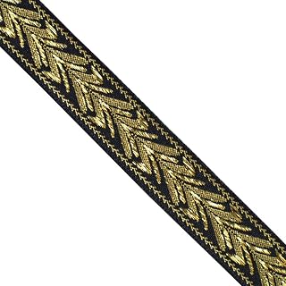 JL 404 Jacquard Metallic Gold Ivy Vine on Black Ribbon Trim 13/16" (20mm) 5 Yards DIY for Sewing Crafting Home Decor, Wedding, Gift Wrapping hat Bands