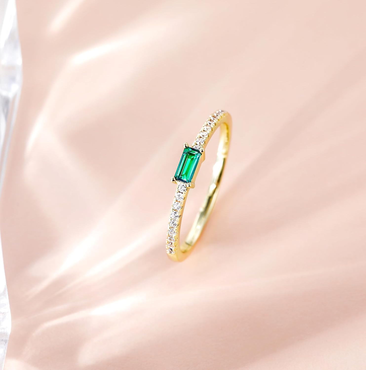 TIGRADE Emerald Cut Anniversary Ring Baguette Eternity Ring CZ Minimal Dainty Stacking Ring for Her Women Size 4-11 - Image 2