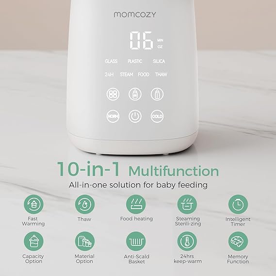 مدفأة زجاجة Momcozy ، تدفئة زجاجة سريعة لجميع الزجاجات مع مؤقت ، تحكم دقيق في درجة الحرارة وإيقاف تلقائي ، تدفئة زجاجة متعددة الوظائف لحليب الثدي