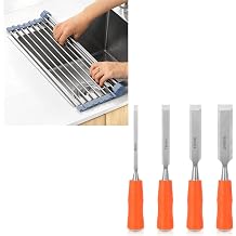 MECHEER Over The Sink Dish Drying Rack,Foldable Dish Drainer, Gray + 4 Piece Wood Chisel Sets Woodworking Tools Set