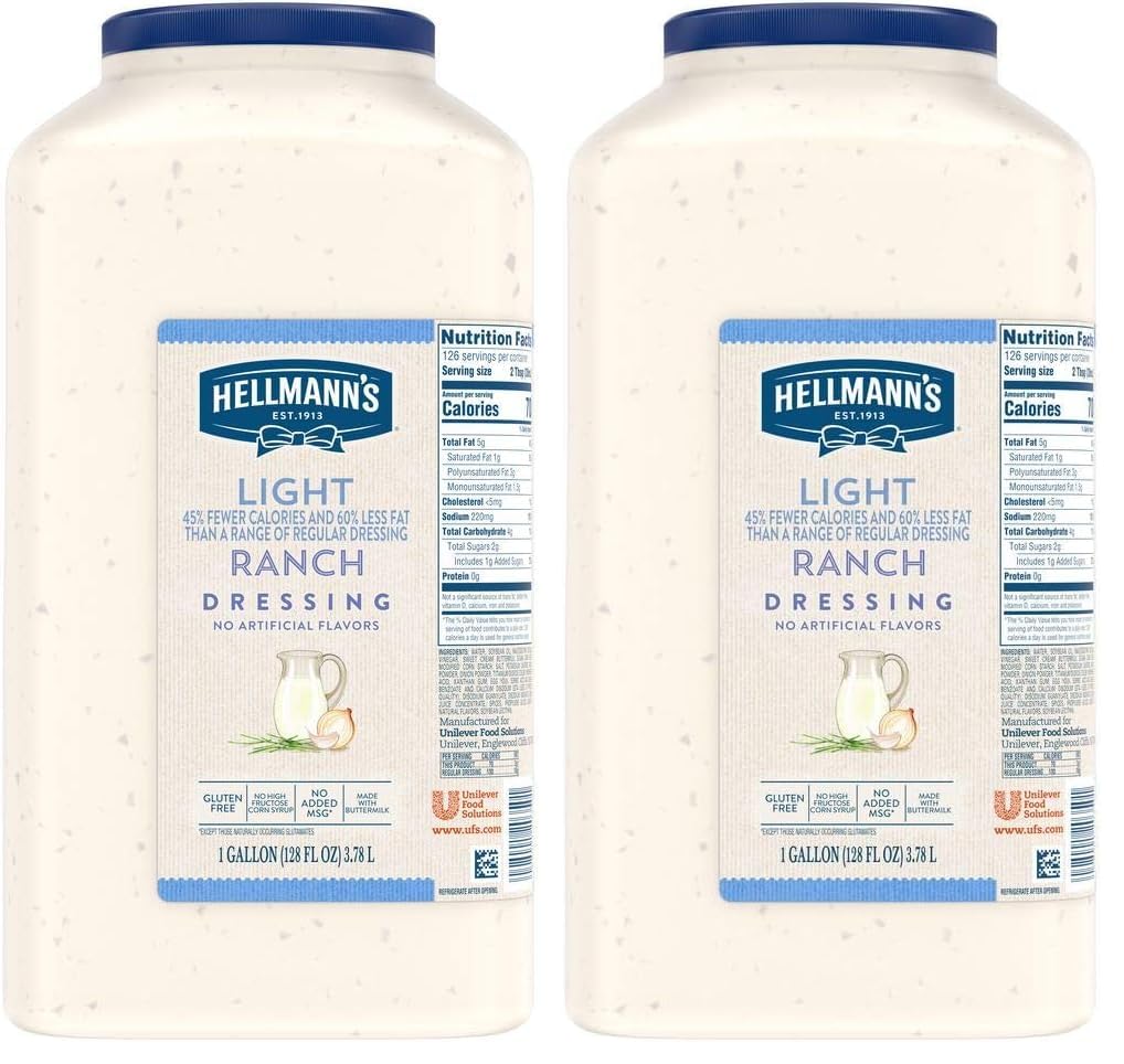 Hellmann's Light Ranch Salad Dressing Jug Gluten Free, No Artificial Flavors, added MSG or High Fructose Corn Syrup, 1 gallon (Pack of 1)