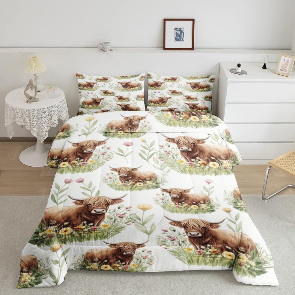 Personalized Cute Baby Highland Cow Comforter – Adorable Calf Bedding for Kids, Nursery & Farmhouse Rooms, Cozy All Season Bedding for Bedroom Holiday