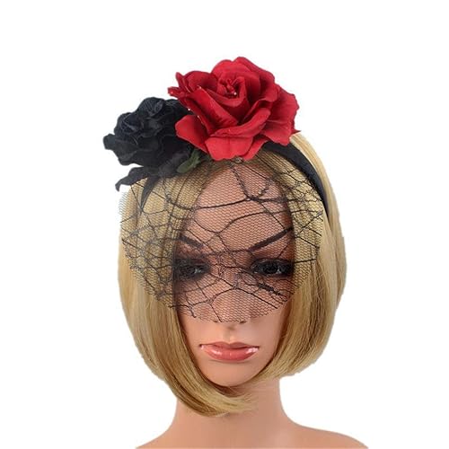 Miniatura 7 de YAZILIND Diadema de flores de rosa, accesorios de malla negra, accesorios para el cabello, guirnalda de carnaval, baile, fiesta, tocado, negro 2