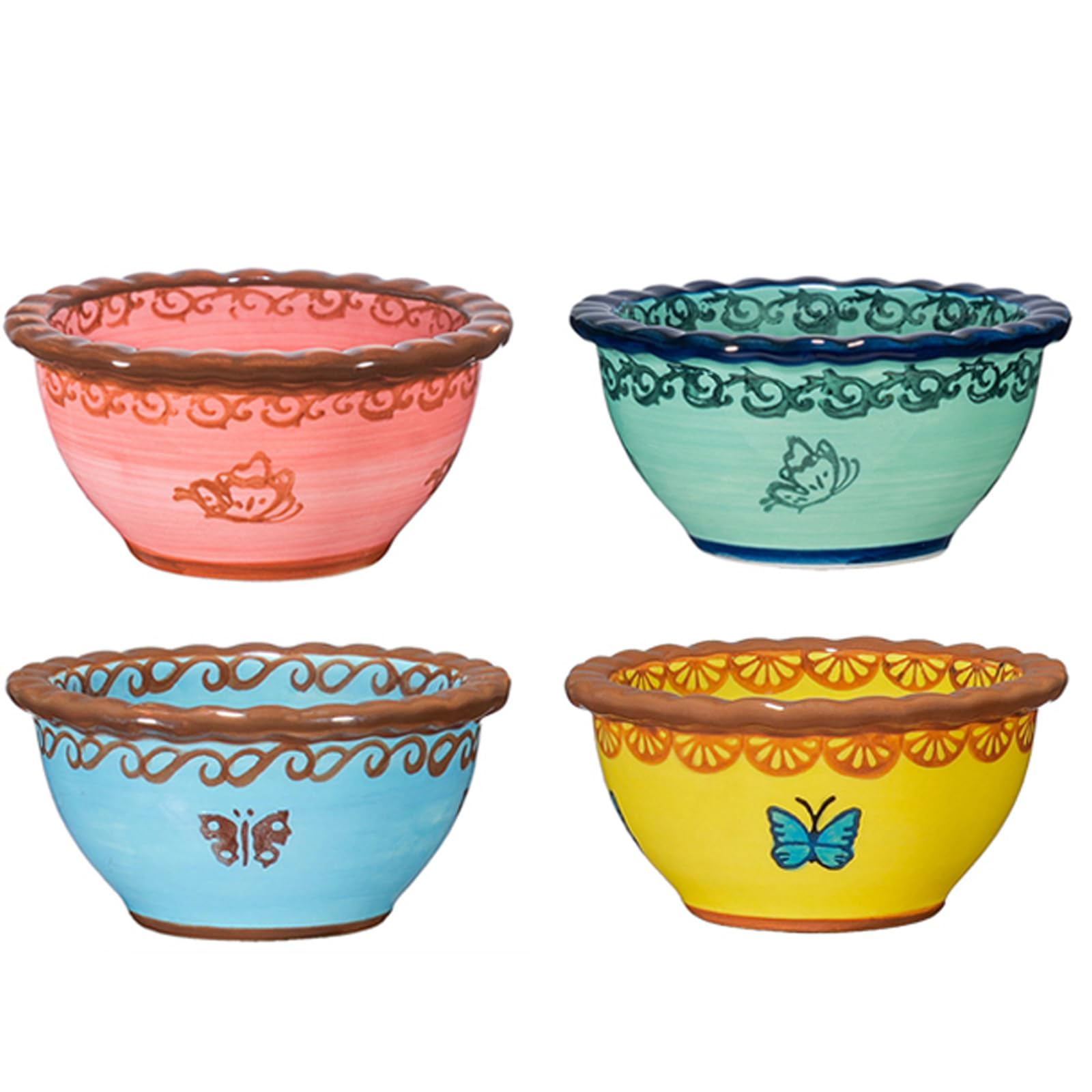 silesia - Juego de 4 vasos de cerámica hechos a mano de 3 onzas para pudín de crema brulee, cuencos pequeños pintados a mano para cocina, en caja de regalo, aptos para microondas y lavavajillas, 3.5