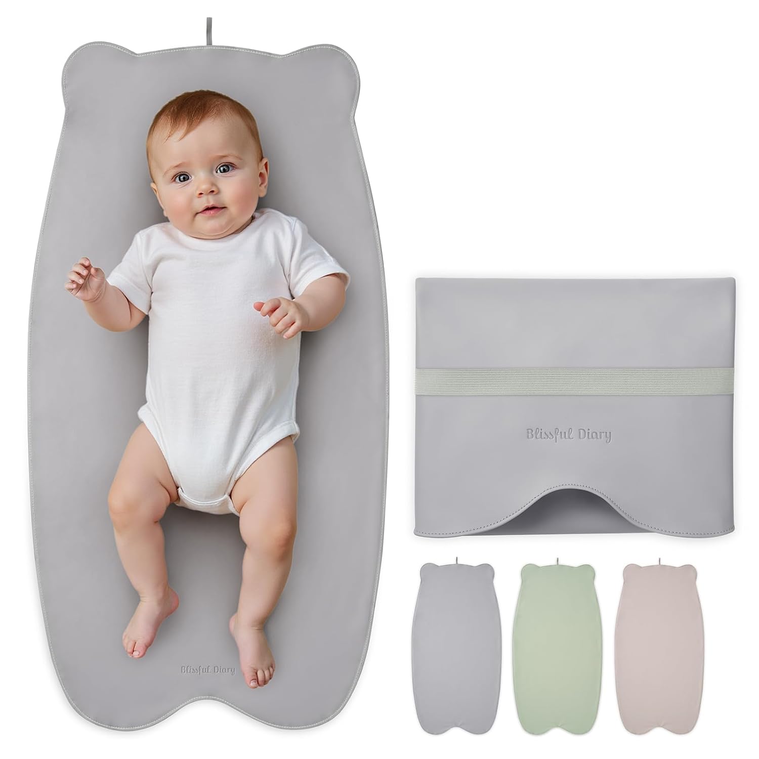 Blissful Diary Vegan Leather Portable Changing Pad, Wipeable & Waterproof Baby Change Mat in Diaper Bag, Travel Essential & Registry Gift, Light Gray Blissful Diary Vegan Leather Portable Changing Pad, Wipeable & Waterproof Baby Change Mat in Diaper Bag, Travel Essential & Registry Gift, Light Gray