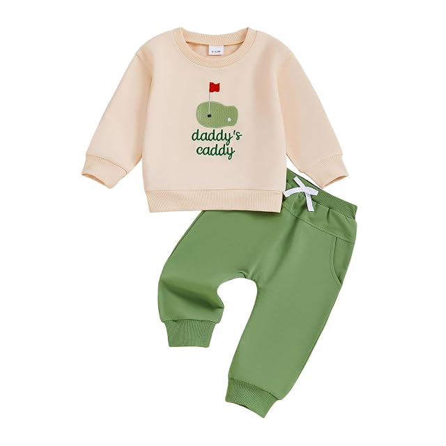 NZNDSHD Baby Boy Girl Fall Clothes Golf Embroidery Long Sleeve Sweatshirt Pants Set Unisex Toddler Winter Outfits 6-24