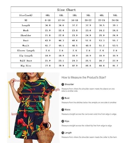 Milumia Women's Plus Size Tropical Leaf Print Ruffle Sleeve Pleated Short Dress Blue Large Plus #TOP5