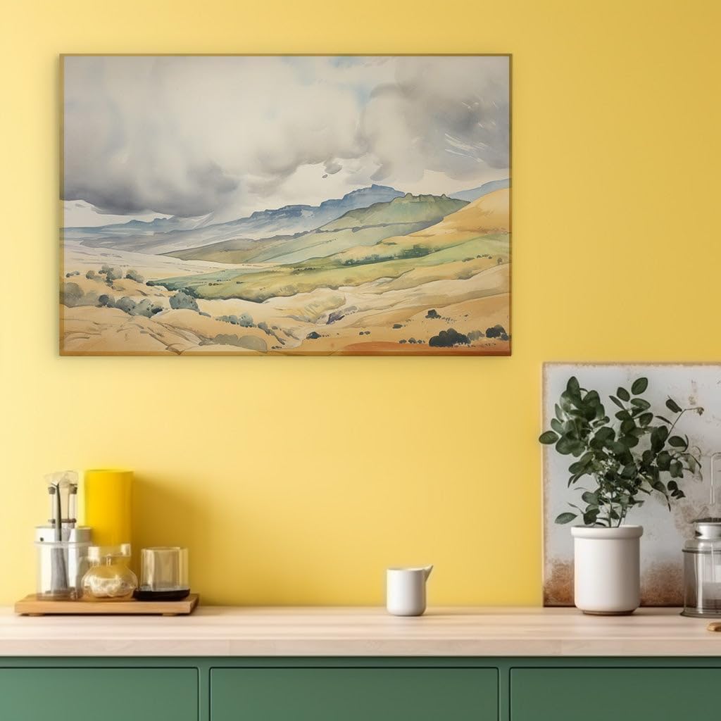 Canvas for Living room. Verdant Hills under a Sweeping Cloud Canopy � A Study in Depth and Color, 27 x 18 inch Canvas Wall Art - Contemporary Masterpieces - Modern Home Decor