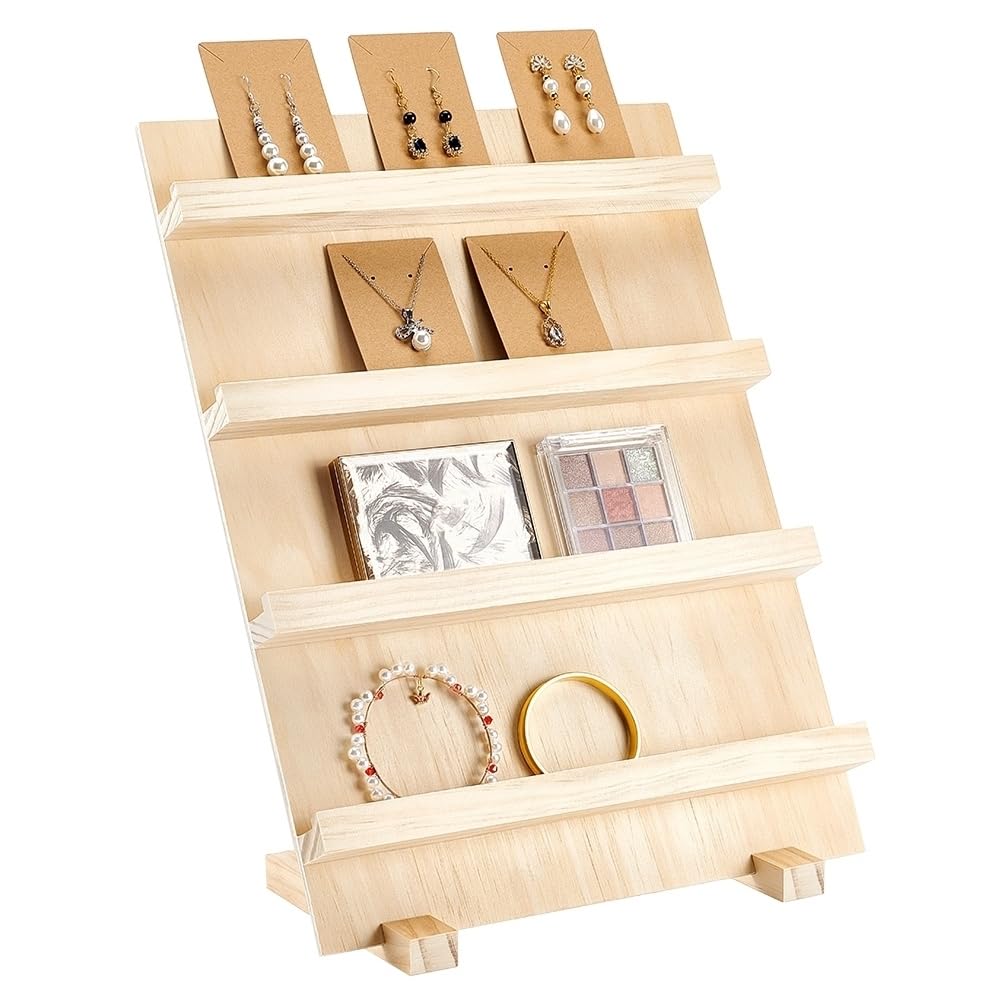 Présentoir à bijoux en bois 4 niveaux support cartes de visite fente 8.6 cm