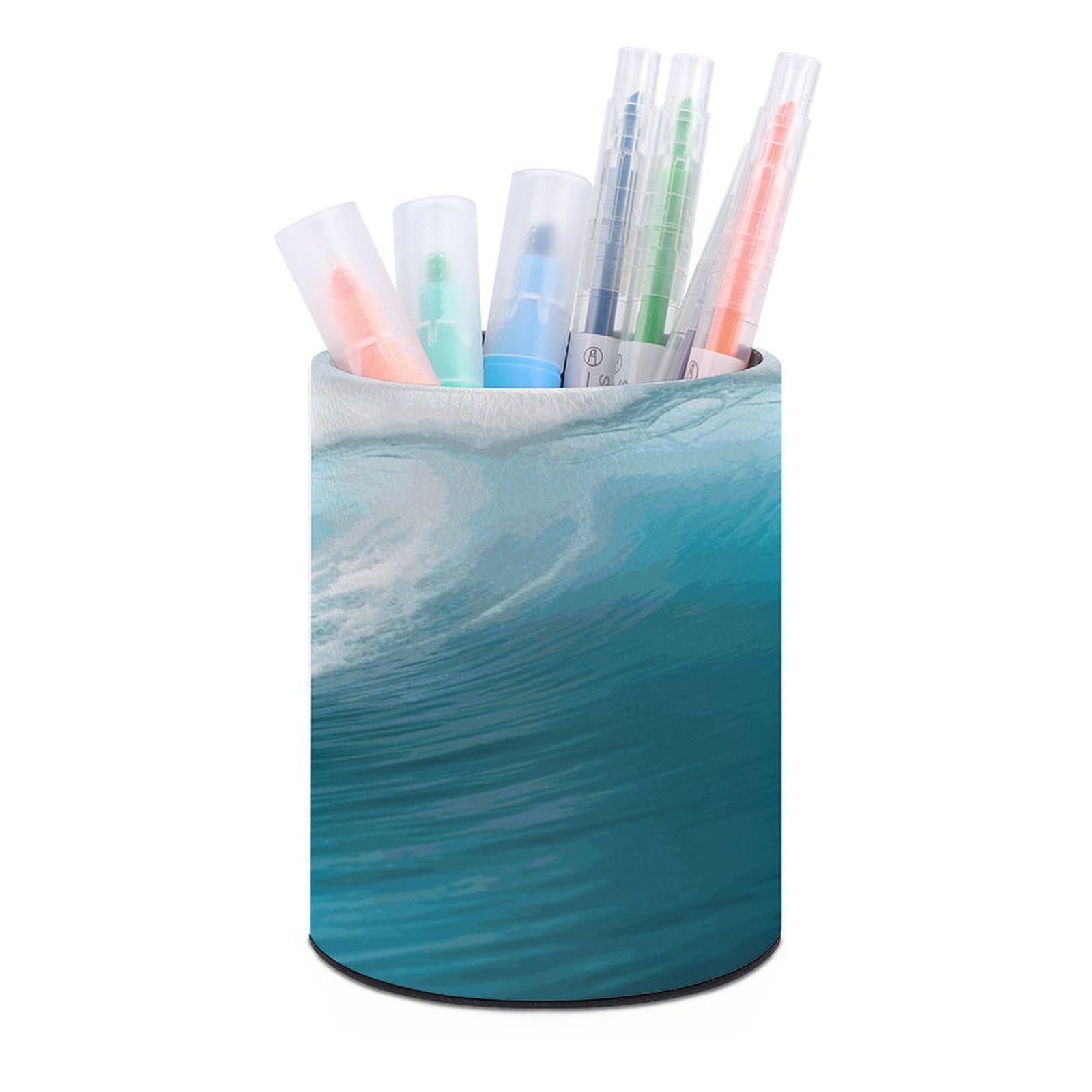 LDGSUPH Surfing Round Pen Holder Leather Pen Cup Pencil Cup Pen Organizer Pencil Holder for Desk Organizer Pencil Organizers Makeup Brush Holders for Home Office Gift