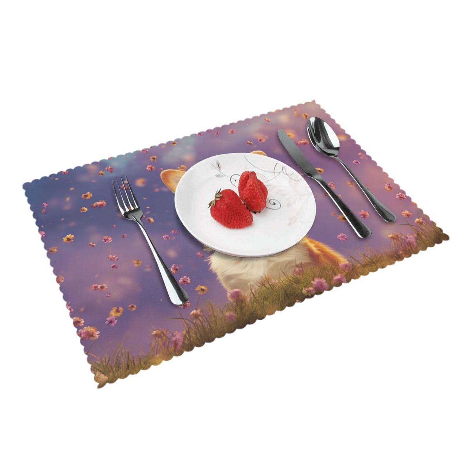 Placemats Set of 4 Heat Resistant Woven Place Mats for Dining Table Corgi Placemats Washable Wipeable PVC Table Mats Indoor/Outdoor Place Mats for Party Kitchen Decor 30x45 cm