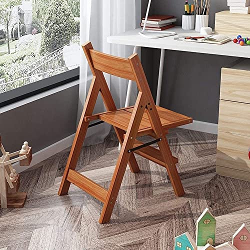 Taburete plegable de madera maciza de 4 escalones doméstico y escalera transformable 6