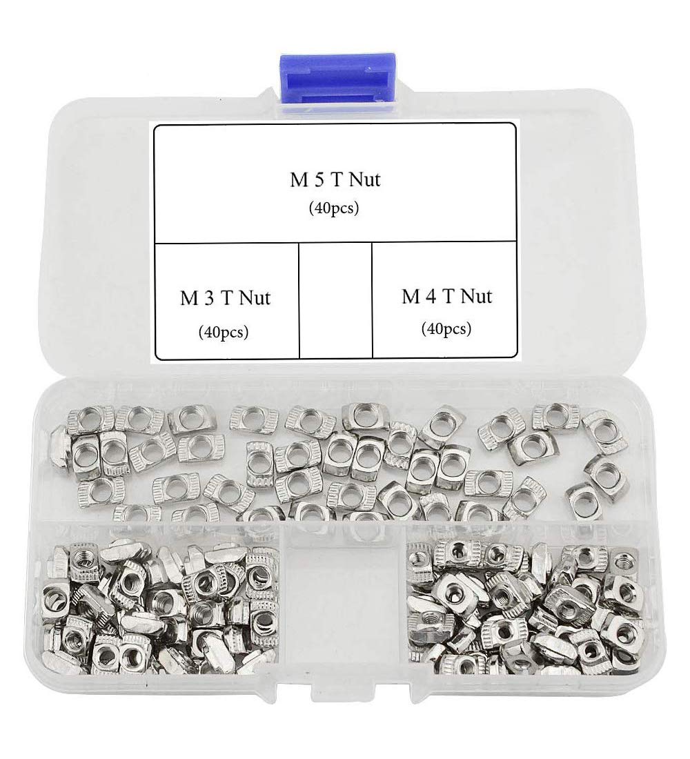 TOVOT 120 Pcs 2020 Series T Nut,European Standard M 3,M 4,M 5 T Slot Nut Hammer Head Fastener Nut for Aluminum Profile - Nickel Plated Carbon Steel
