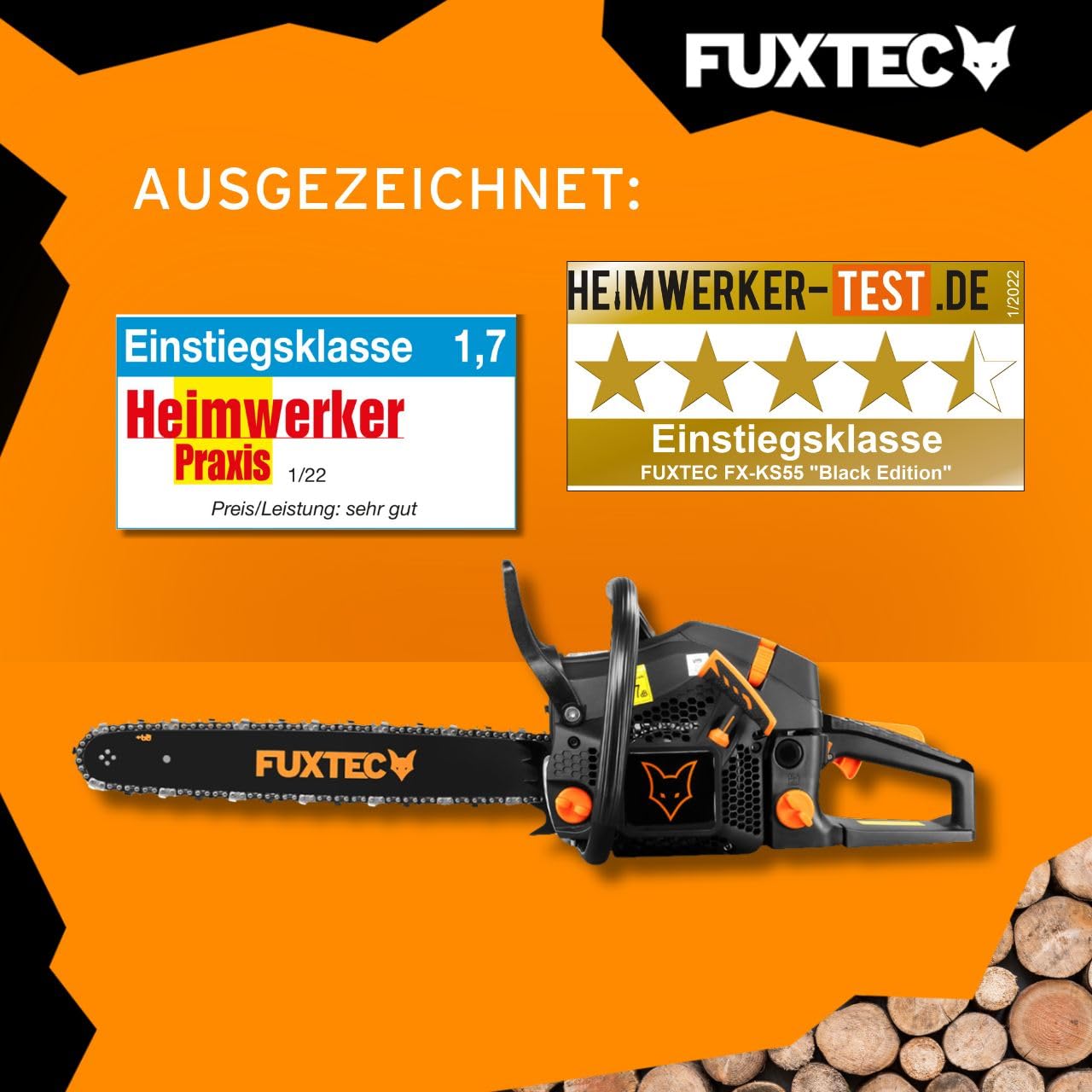 FUXTEC Benzin Kettensäge FX-KS255 – Motorsäge 2,3kw 54ccm Hubraum & EASY-Start – Schwertlänge 52cm inkl. Schwertschutz & Tragetasche
