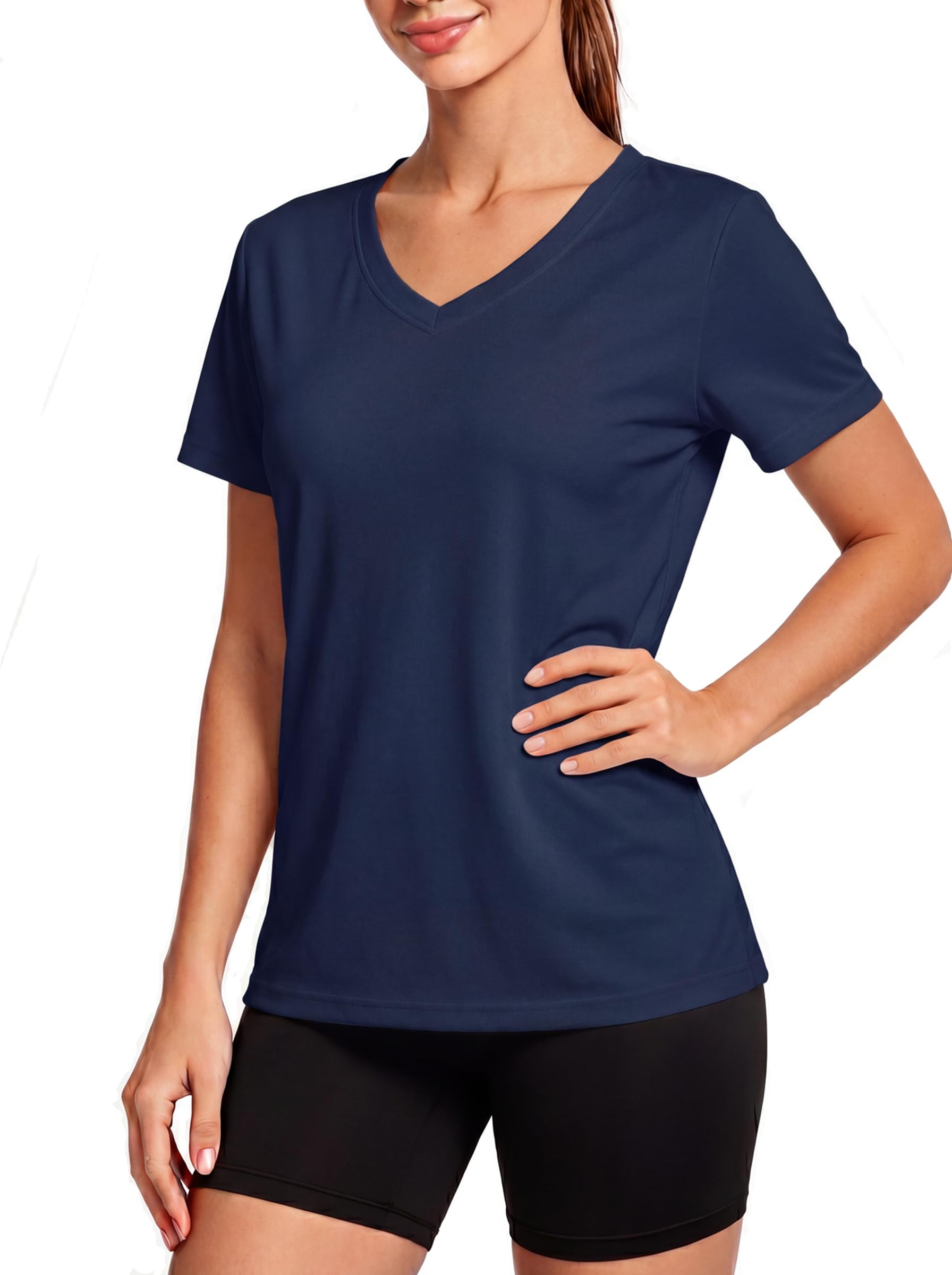 TACVASEN Damen UV Shirt Kurzarm V-Ausschnitt Tshirt Atmungsaktiv Leicht Basic Bluse für Sommer